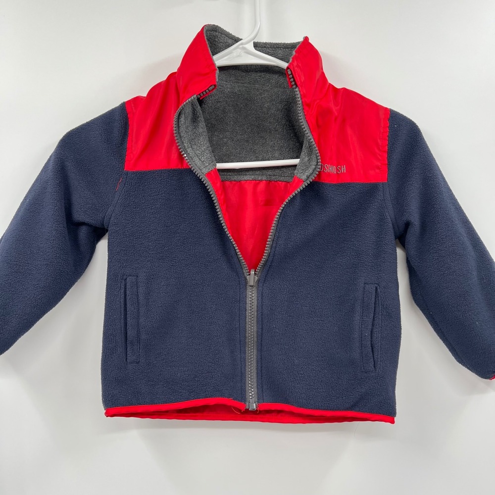 OshKosh 3T Reversible Jacket Navy Red Fleece Windbreaker Full Zip Colorblock